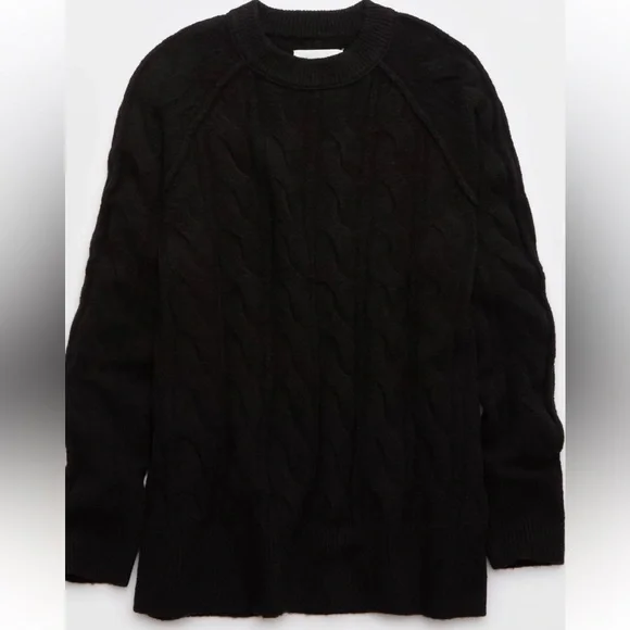 Aerie unREAL Cable Crew Sweater in True Black - Picture 4 of 9